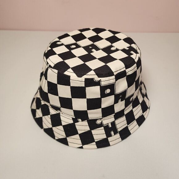 NWT Coach CS586 Checkerboard Print Bucket Hat Black White Cream XS/S - Picture 1 of 4